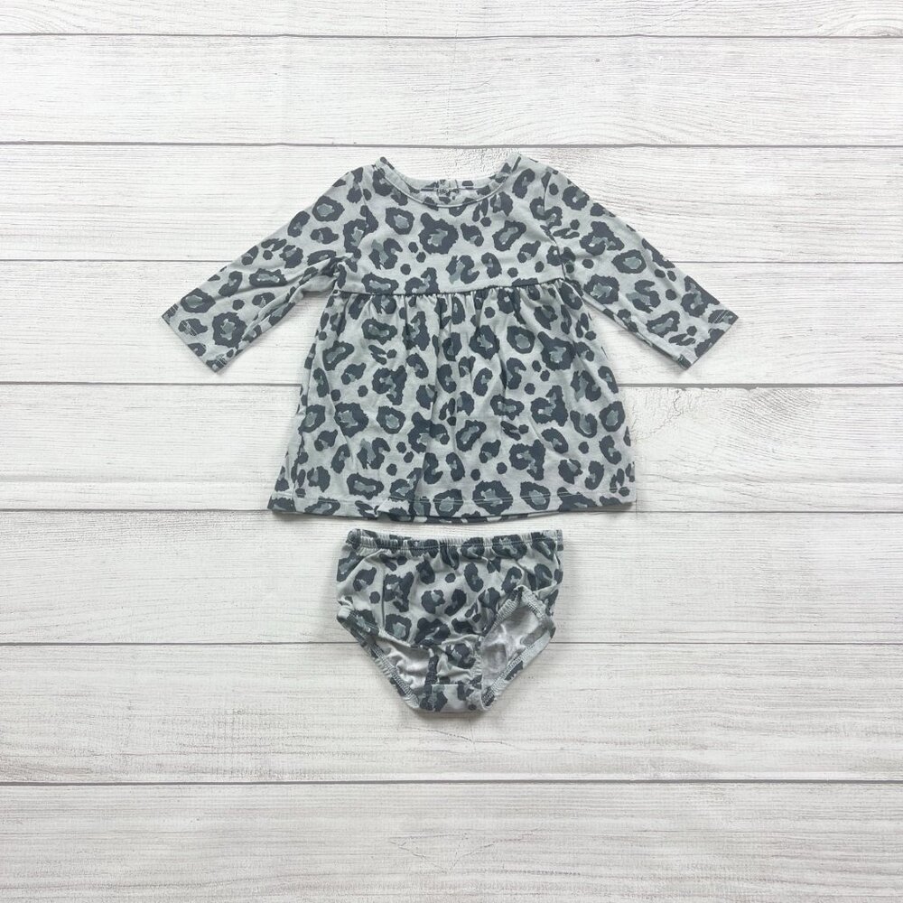 Wonder Nation Baby Girl 2 Piece Dress Set Leopard Print Long Sleeve 3-6 Months